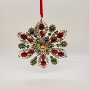 Red&Green Jeweled Snowflake Ornament