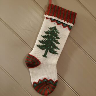 Knit Red and Blue Tree Stocking