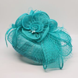 Teal Flower Feather Fascinator